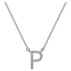 Suzy Levian 0.10 Carat White Diamond 14K White Gold Letter Initial Necklace, P