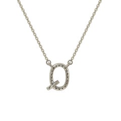 Suzy Levian 0.10 Carat White Diamond 14K White Gold Letter Initial Necklace, Q