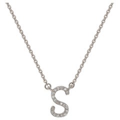 Suzy Levian 0.10 Carat White Diamond 14K White Gold Letter Initial Necklace, S