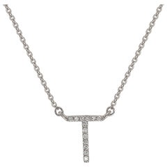 Suzy Levian 0.10 Carat White Diamond 14K White Gold Letter Initial Necklace, T