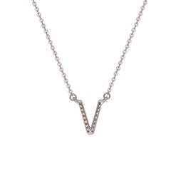 Suzy Levian 0.10 Carat White Diamond 14K White Gold Letter Initial Necklace, V