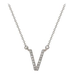 Suzy Levian 0.10 Carat White Diamond 14K White Gold Letter Initial Necklace, V