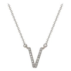 Suzy Levian 0.10 Carat White Diamond 14K White Gold Letter Initial Necklace, V