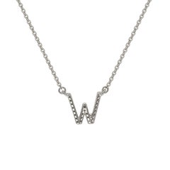 Suzy Levian Collar de oro blanco de 14 quilates con inicial de letra, W, diamante blanco de 0,10 quilates