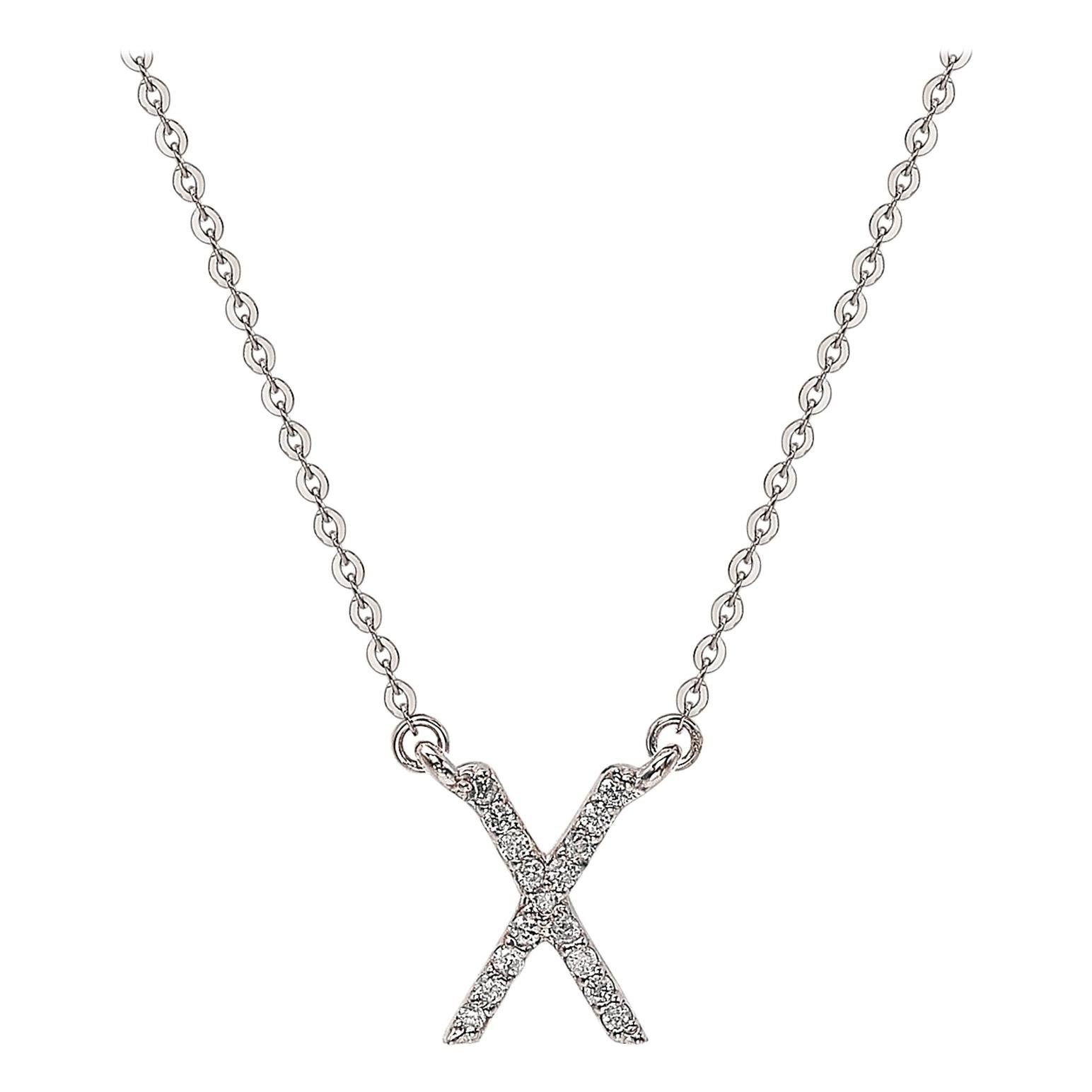 Suzy Levian 0.10 Carat White Diamond 14K White Gold Letter Initial Necklace, X