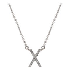 Suzy Levian 0.10 Carat White Diamond 14K White Gold Letter Initial Necklace, X