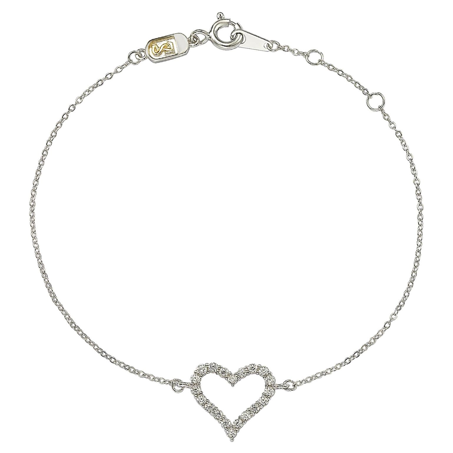 Suzy Levian 0.24 Carat Diamond 14K White Gold Heart Solitaire Chain Bracelet For Sale