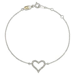 Suzy Levian Bracelet à chaîne solitaire en forme de cœur en or blanc 14 carats avec diamants de 0,24 carat