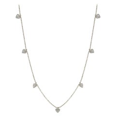 Suzy Levian 14K White Gold White Diamonds Heart Station Necklace