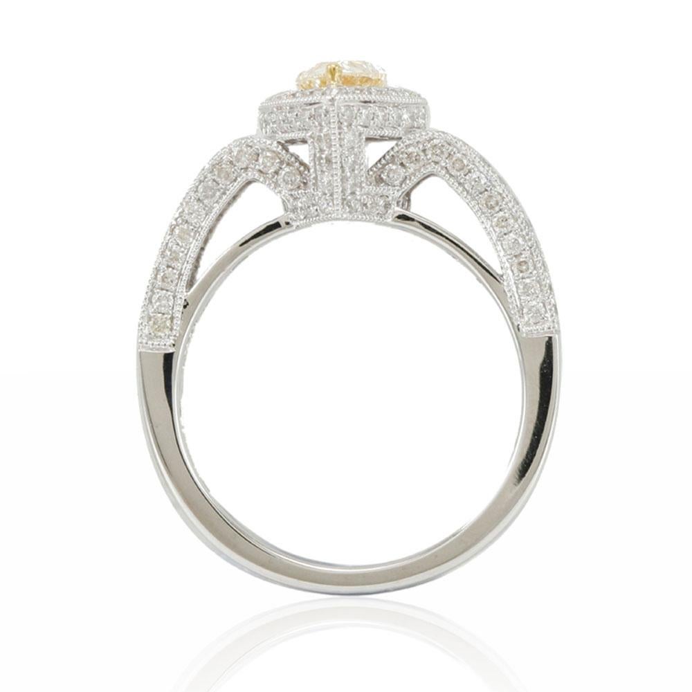 Contemporary Suzy Levian 14 Karat White Gold Yellow Pear-Cut Diamond Bridal Ring