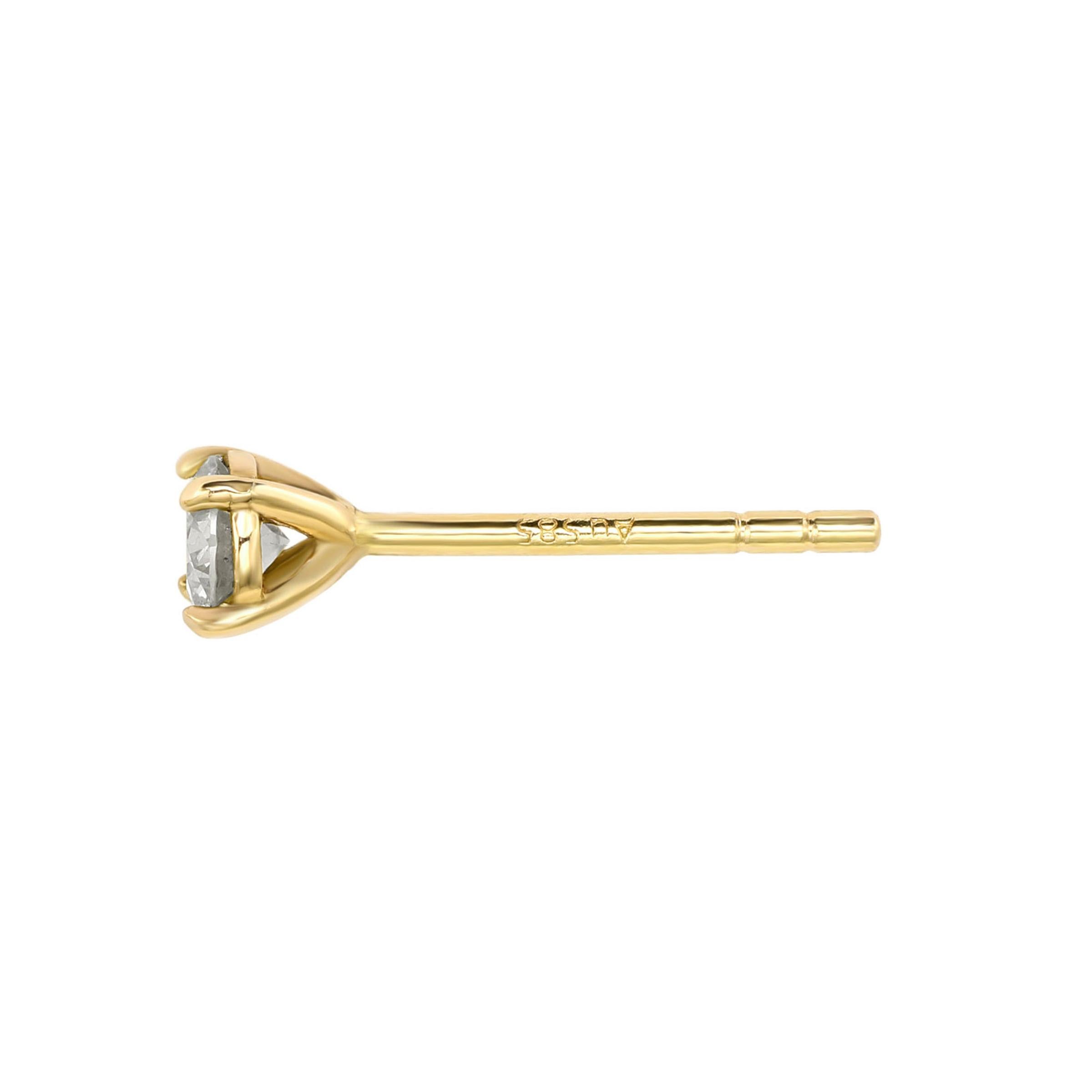 Perfect as a second or third piercing. Add an elegant accent to your outfit with this sparkling stud earring featuring one gorgeous white diamond in a prong setting. Crafted in 14-karat yellow gold, this earring has a high polish finish and