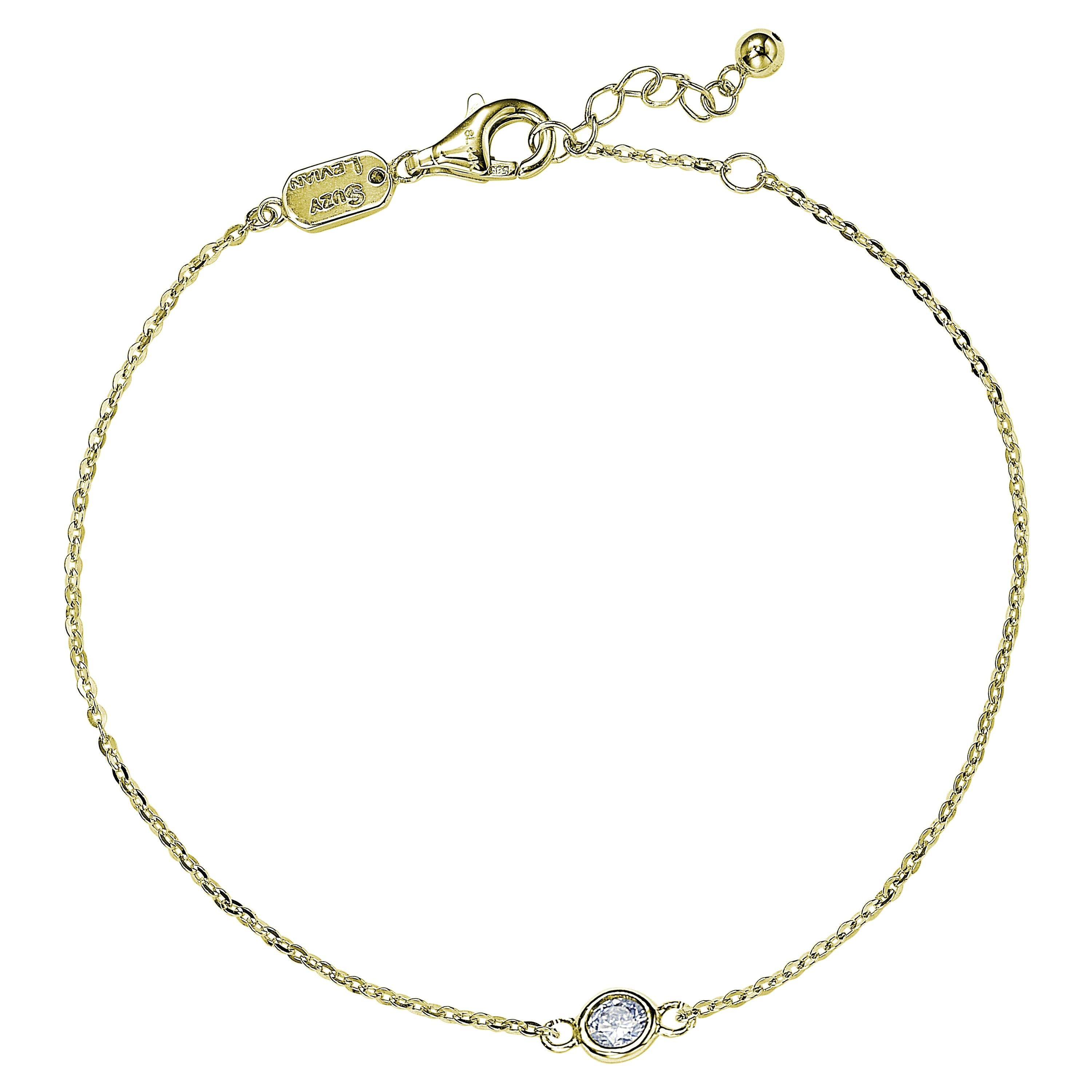 Suzy Levian 14K Yellow Gold 0.25 Carat White Diamond Solitaire Bracelet For Sale
