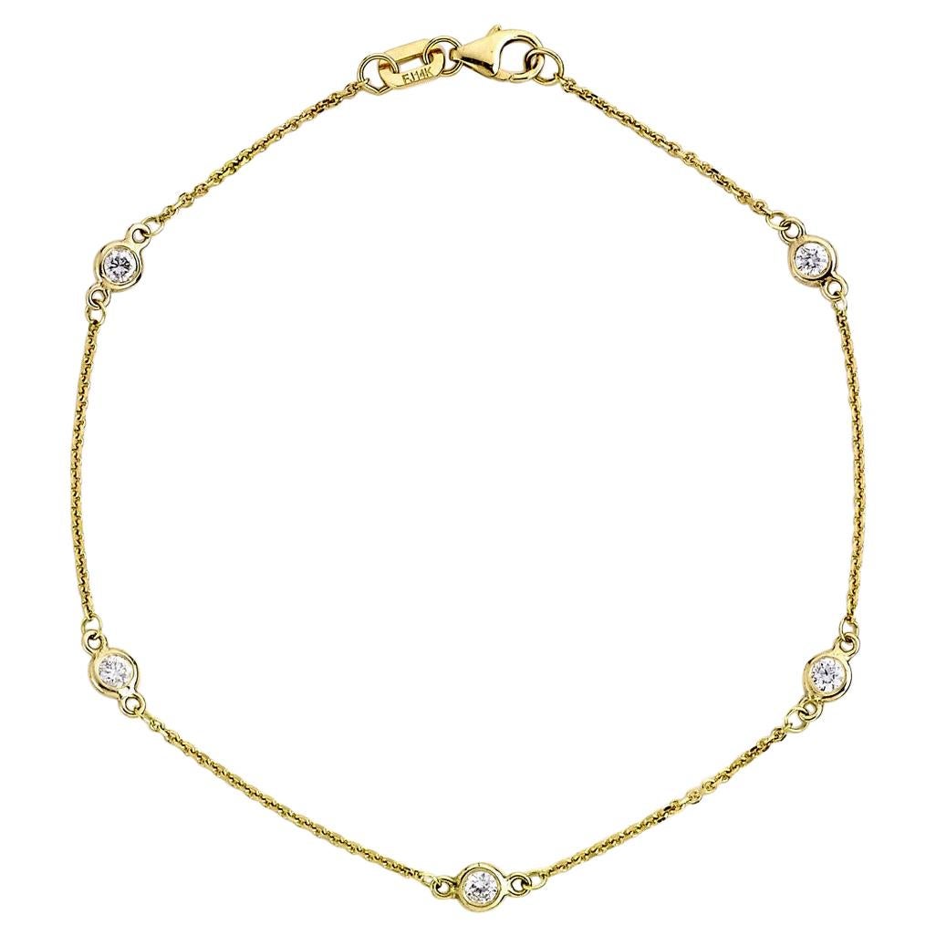 Suzy Levian 14K Yellow Gold 0.25 Carat White Diamond Station Bracelet For Sale
