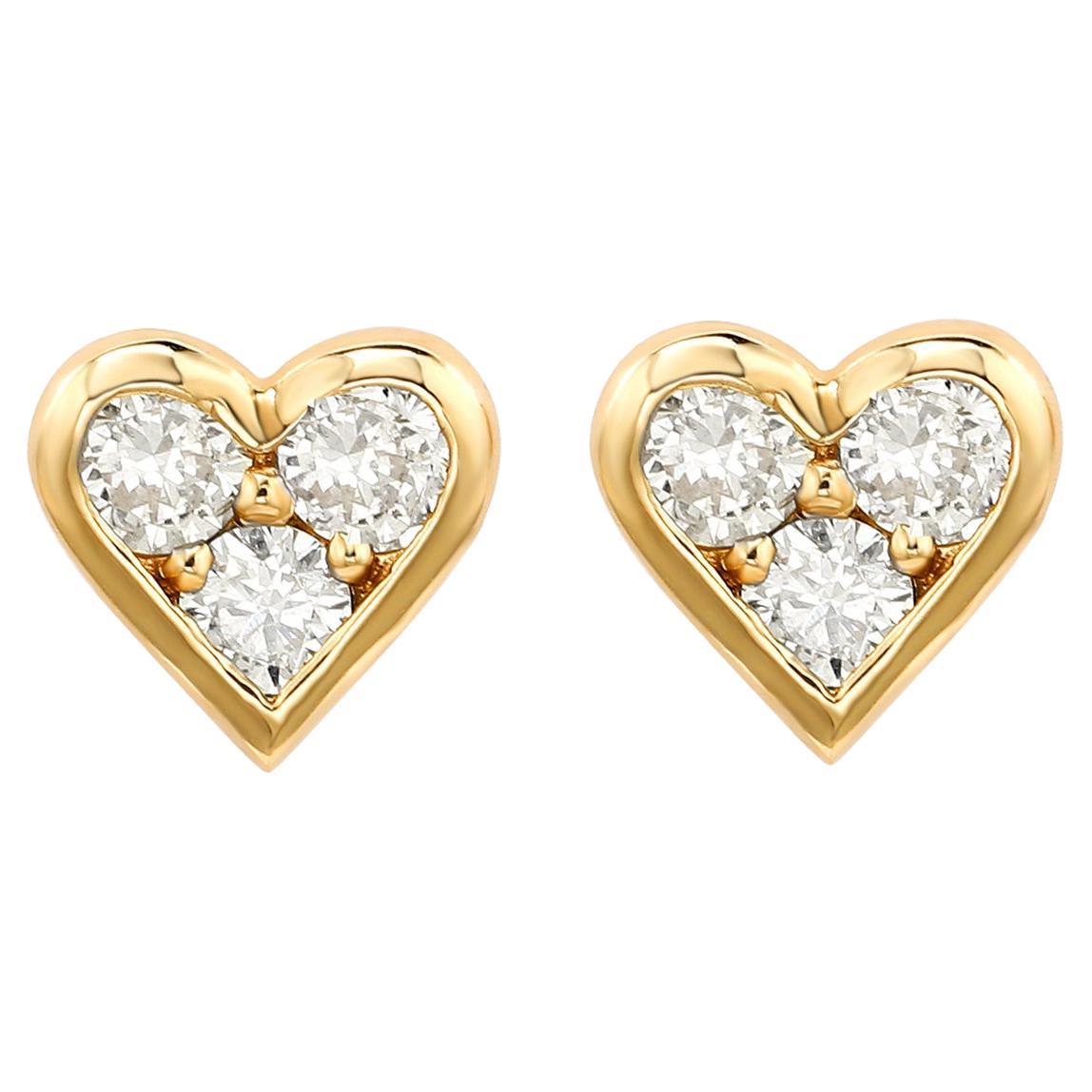 Suzy Levian 14K Yellow Gold 0.30 CTTW Diamond Heart Earrings For Sale