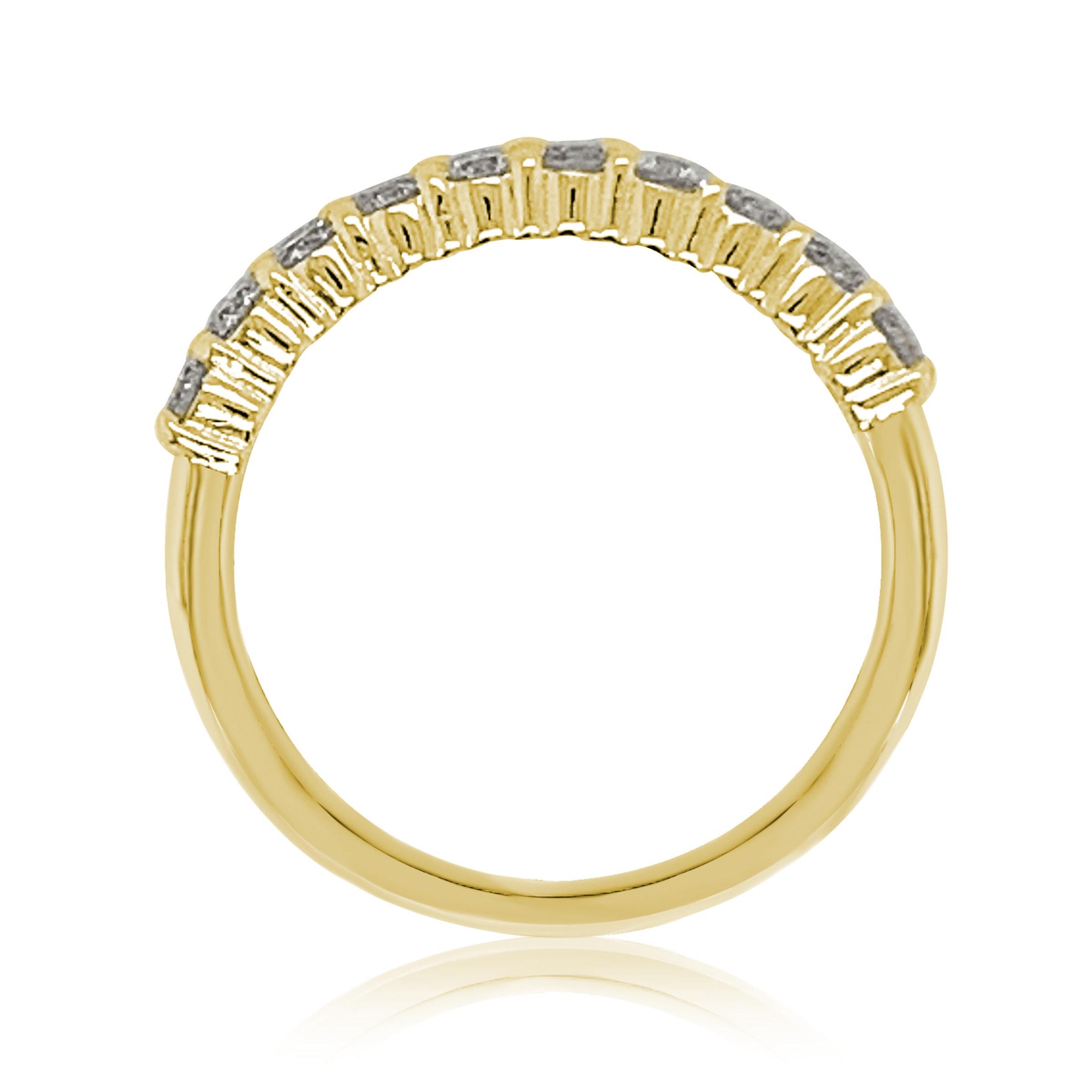 This elegant Suzy Levian diamond half eternity band features a total of ten round cut diamonds (G-H, S1-S2). The diamonds sparkle along half the eternity band, for a sparkle you can't miss with a comfort fit. Designed by Suzy Levian , this 14k