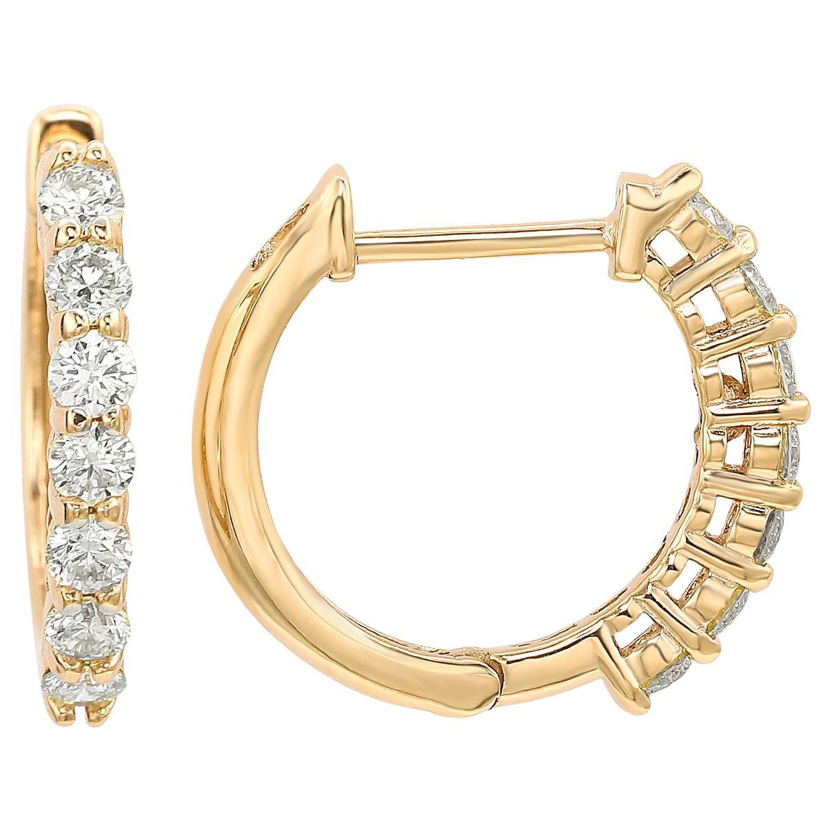 Suzy Levian 14k Yellow Gold & 0.50 CTTW White Diamond Huggie Hoop Earrings For Sale