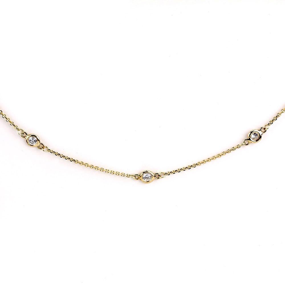 Contemporary Suzy Levian 14K Yellow Gold 0.75 Carat White Diamond Station Bracelet For Sale