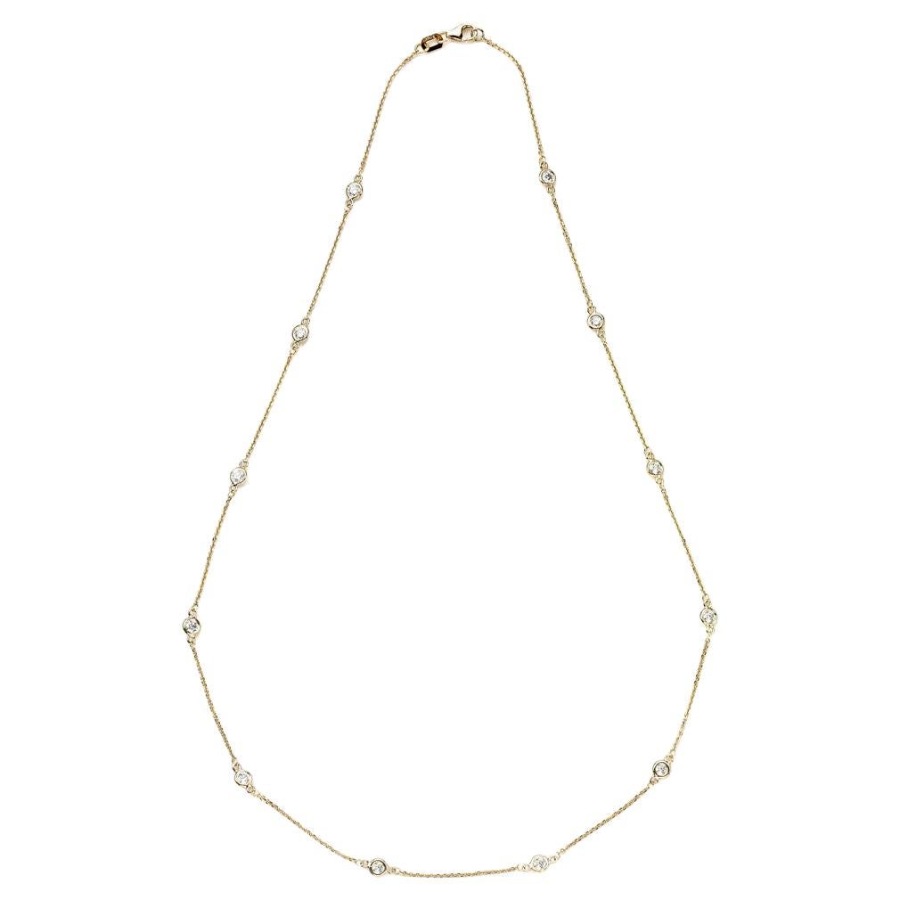 Suzy Levian 14K Yellow Gold 1.33 Carat White Diamond Station Necklace For Sale