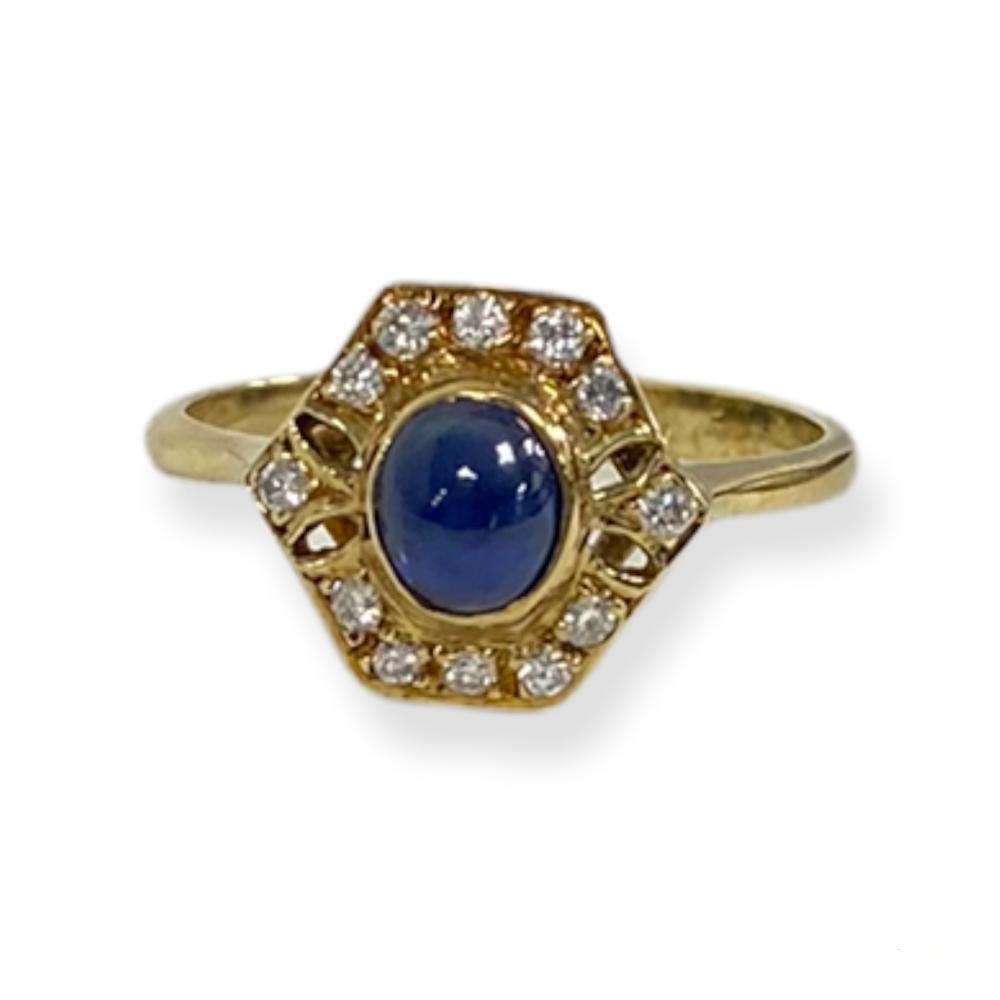 Baroque Suzy Levian 14K Yellow Gold Cabochon-Cut Sapphire and WhiteDiamond Cocktail Ring For Sale