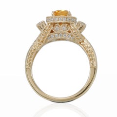 Suzy Levian 14K Yellow Gold Cushion-Cut Natural Yellow Sapphire and Diamond Ring