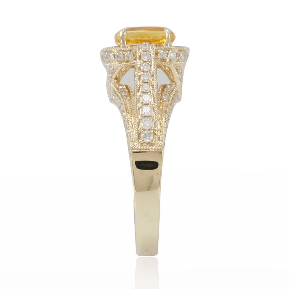 Contemporary Suzy Levian 14 Karat Yellow Gold Cushion-Cut Yellow Sapphire and Diamond Ring