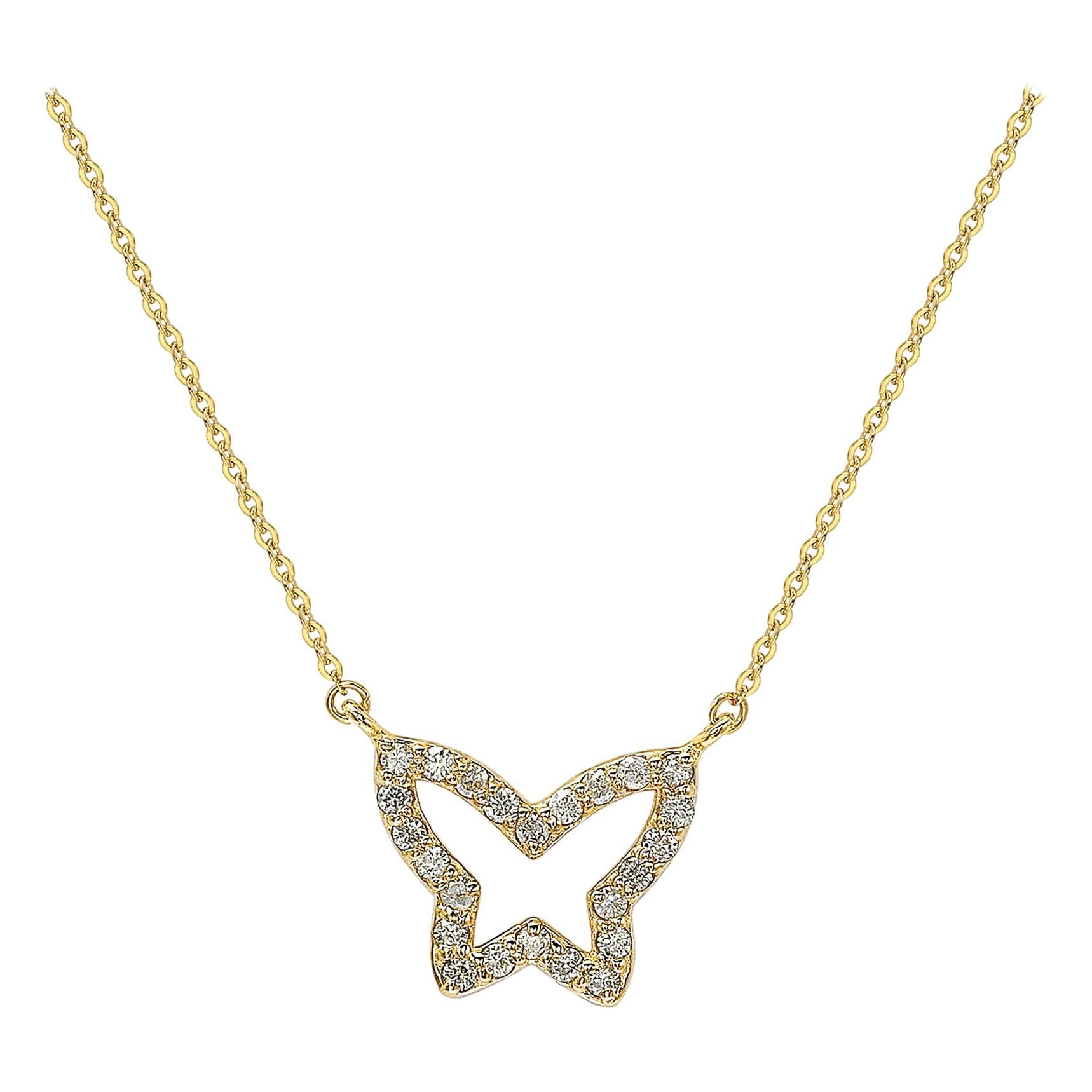 Suzy Levian 14k Yellow Gold Diamond Butterfly Necklace For Sale