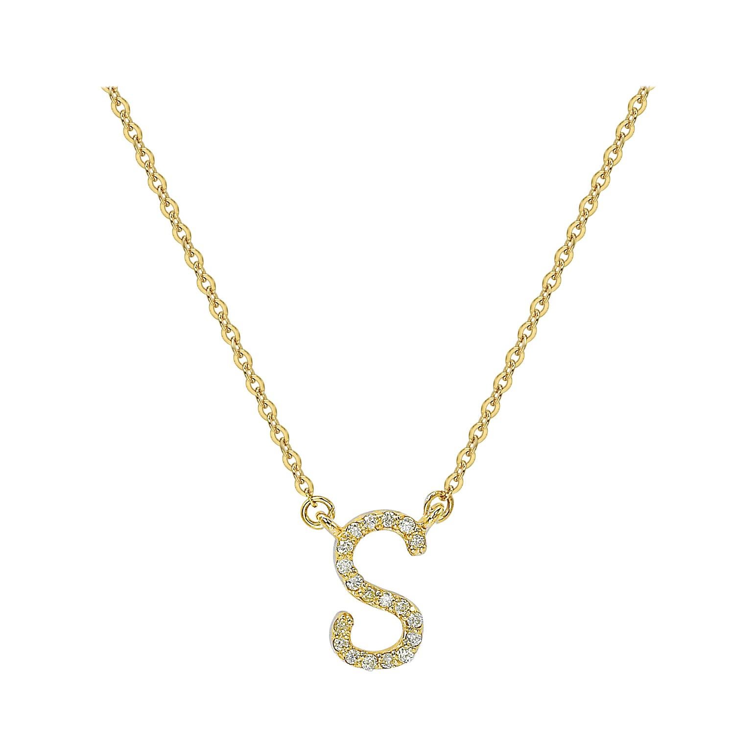 Suzy Levian 14k Yellow Gold Diamond Letter Initial Necklace, S