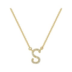 Suzy Levian 0,10 Karat Weißer Diamant 14K Gelbgold Brief-Initial-Halskette, S