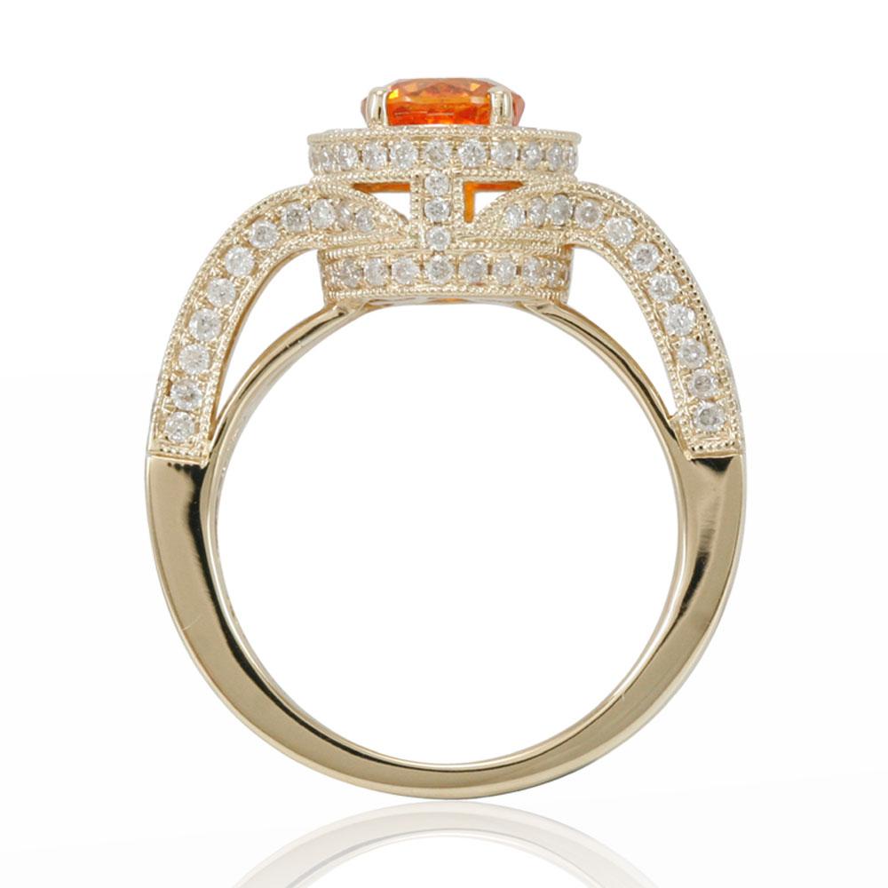 Contemporary Suzy Levian 14 Karat Yellow Gold Orange Sapphire and Diamond Ring For Sale