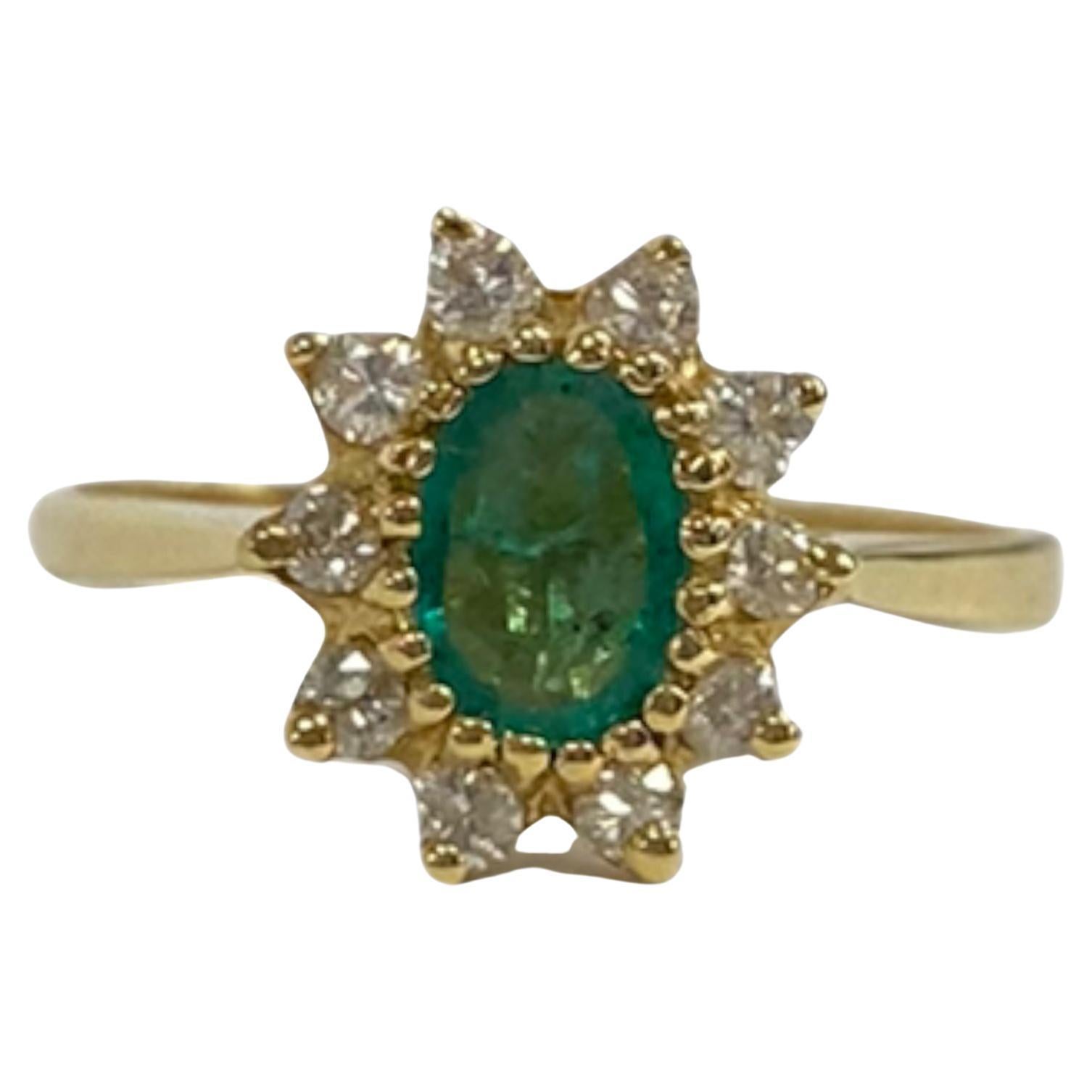 Suzy Levian 14K Yellow Gold Oval-Cut Emerald and Diamond Cocktail Ring For Sale