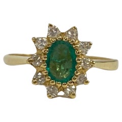 Suzy Levian 14K Yellow Gold Oval-Cut Emerald and Diamond Cocktail Ring