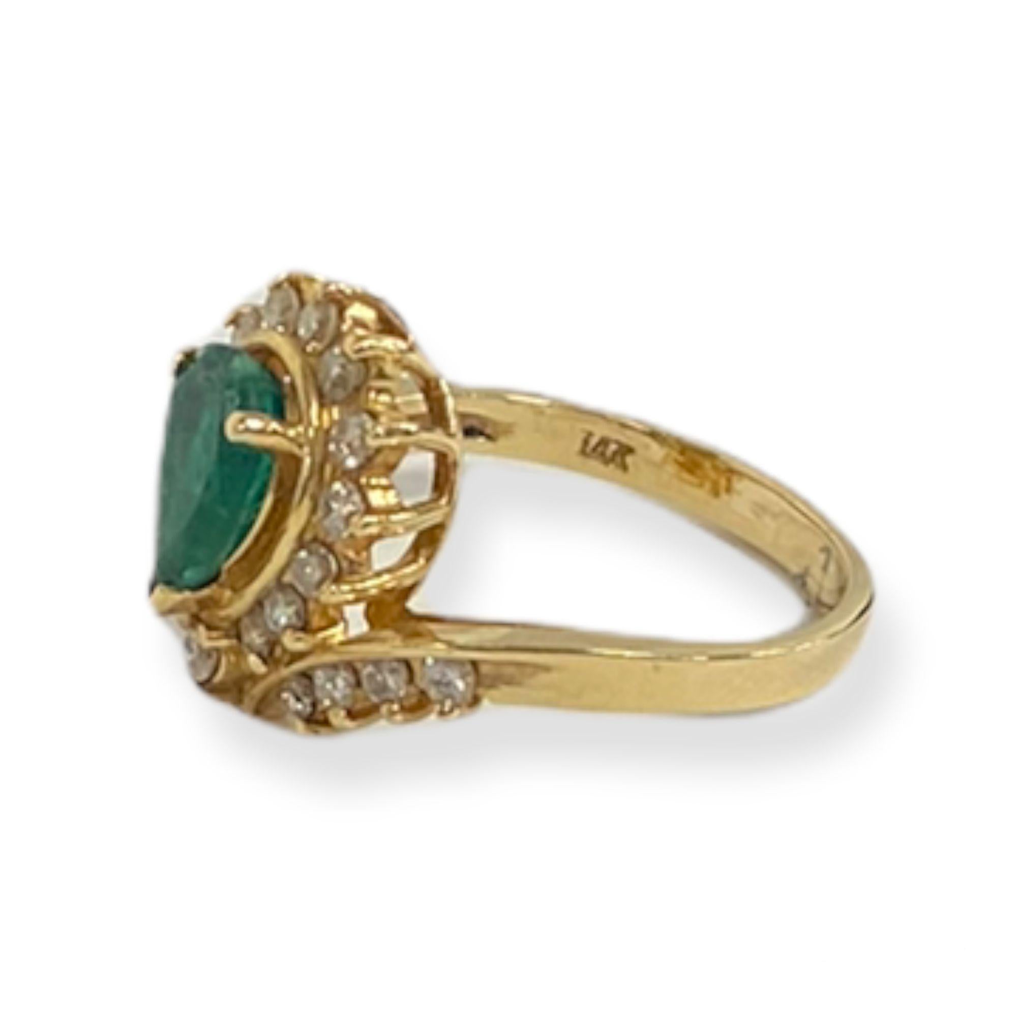 Baroque Suzy Levian 14K Yellow Gold Pear-Cut Emerald and White Diamond Ring For Sale