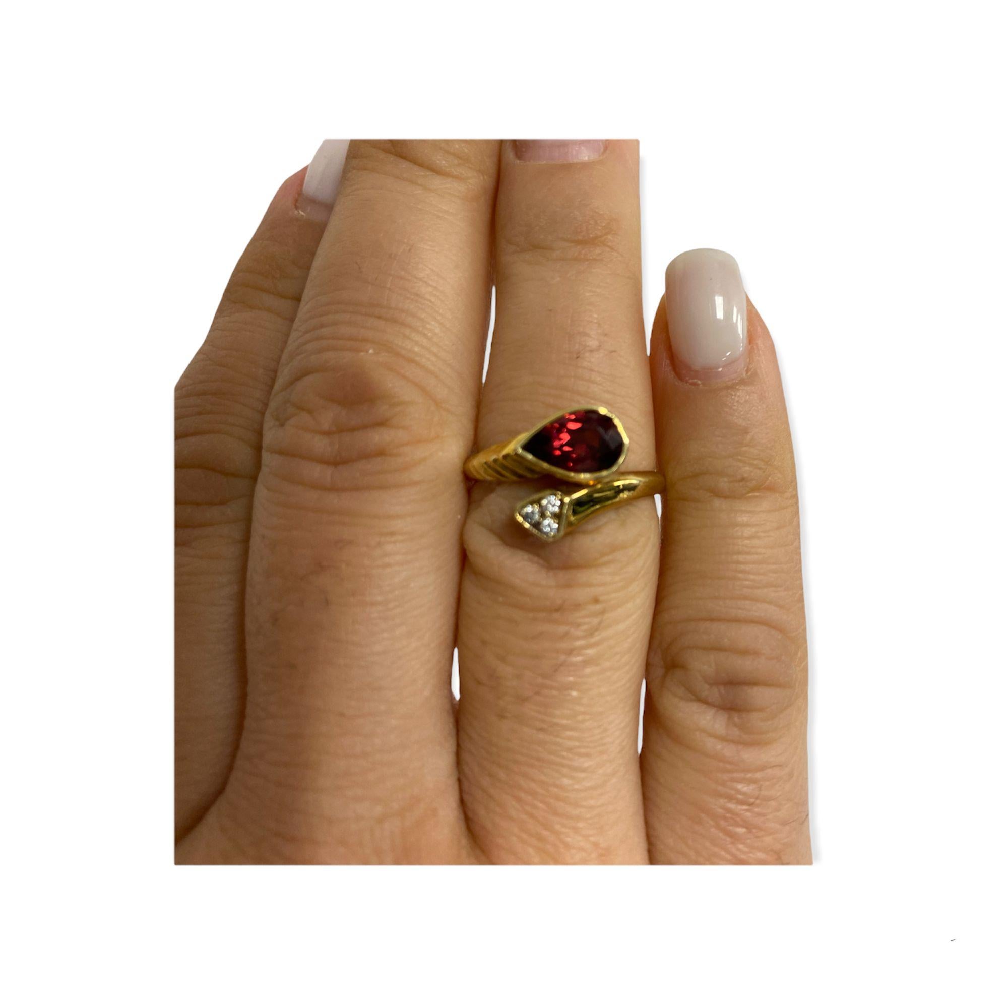 Pear Cut Suzy Levian 14K Yellow Gold Pear-Cut Garnet and White Diamond Cocktail Ring For Sale