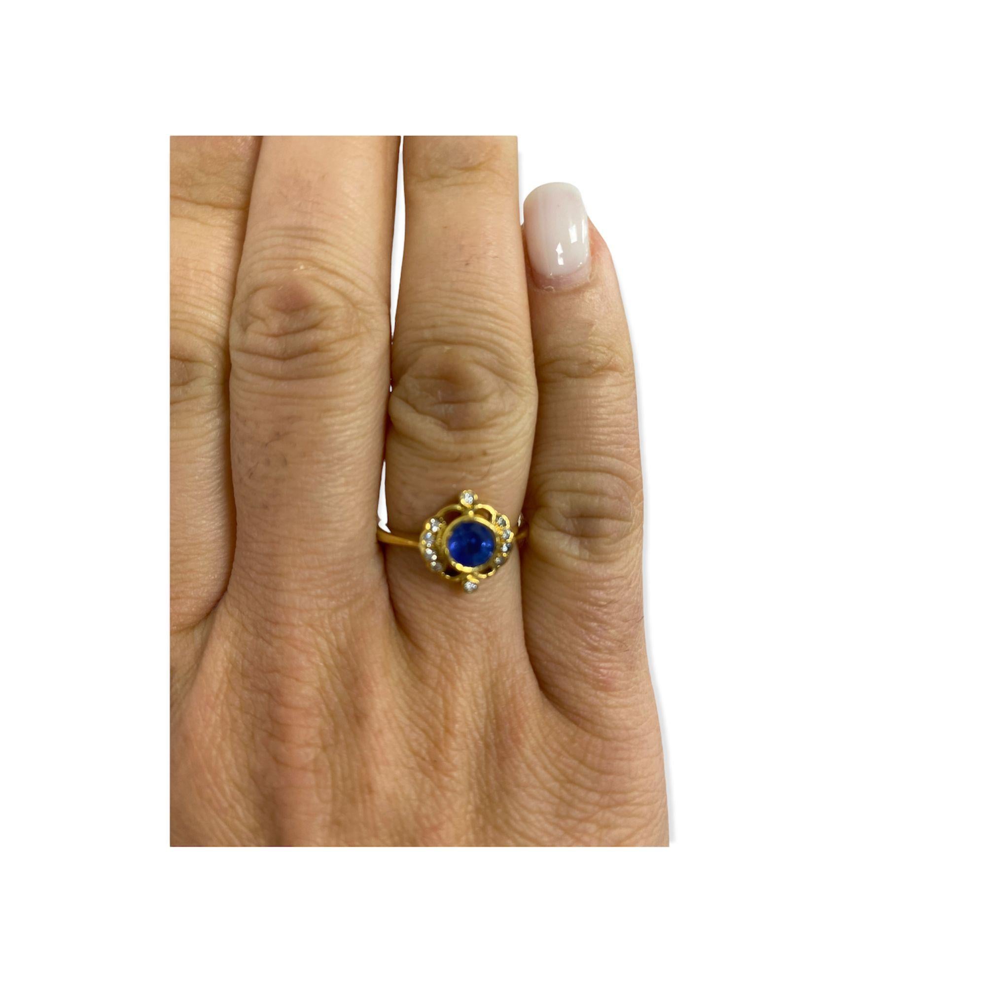 Suzy Levian 14K Yellow Gold Round-Cut Sapphire and White Diamond Vintage Ring In New Condition For Sale In Great Neck, NY