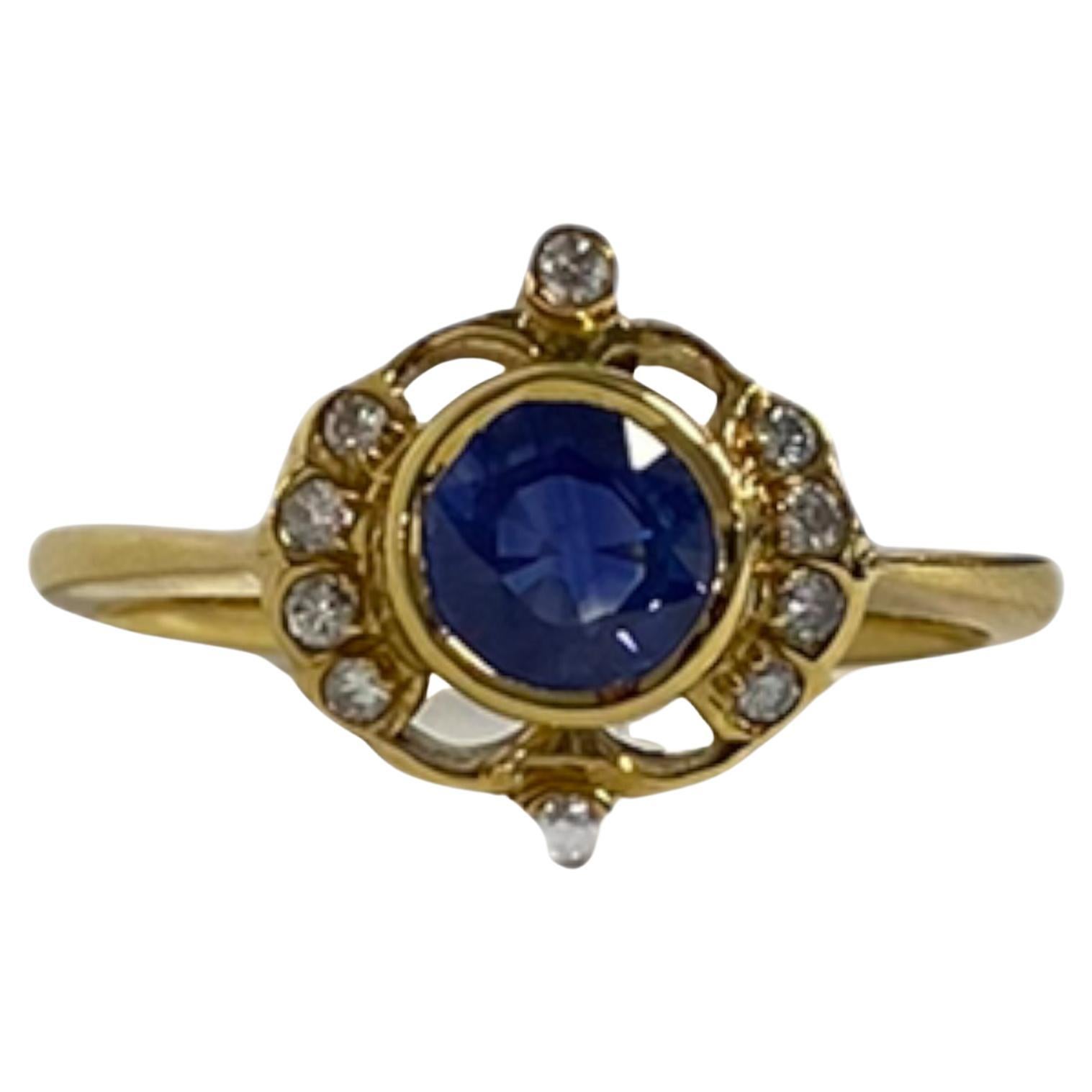Suzy Levian 14K Yellow Gold Round-Cut Sapphire and White Diamond Vintage Ring