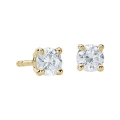 Suzy Levian 14k Yellow Gold Round Cut White Diamond Stud Earrings