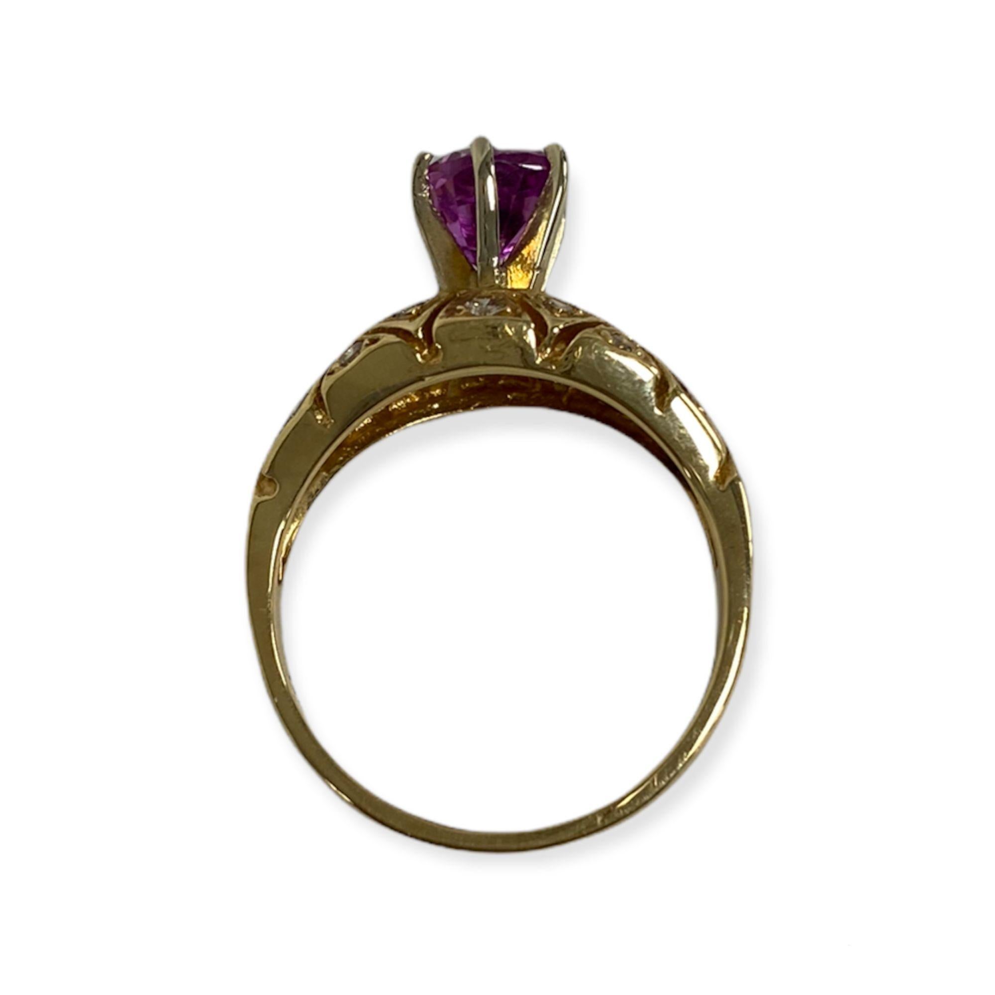 Baroque Suzy Levian 14K Yellow Gold Round Pink Sapphire Diamond Vintage-Inspired Ring For Sale