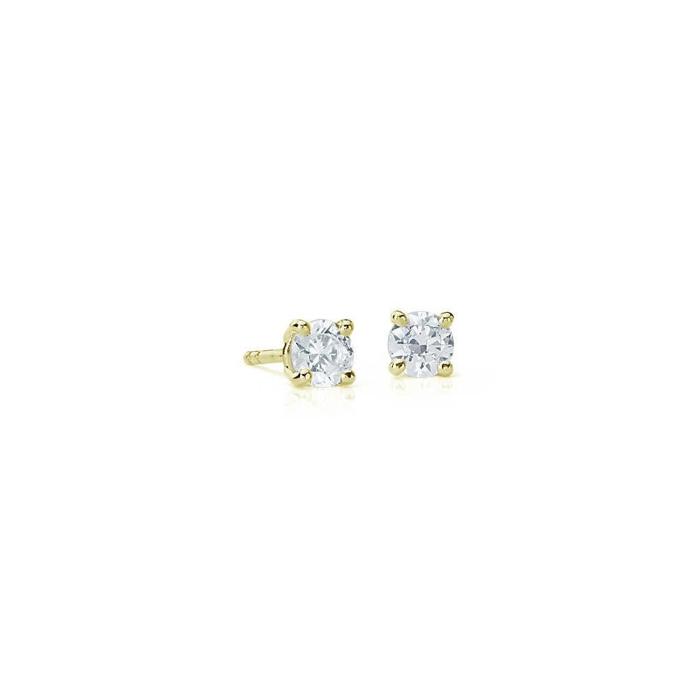 Dazzle yourself with these sparkling Suzy Levian stud earrings featuring two gorgeous white diamonds in a prong setting. These beautiful diamonds are hand set in 14-karat yellow gold, and weigh 0.20 ctw and are G-H, S1-S2 quality. These earrings
