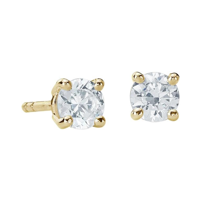 Suzy Levian 0.20 Carat Round White Diamond 14K Yellow Gold Stud Earrings  For Sale