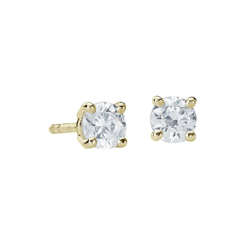 Suzy Levian 0.50 Carat Round White Diamond 14K Yellow Gold Stud Earrings  For Sale