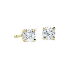 Suzy Levian, clous d'oreilles en or jaune 14 carats avec diamants blancs ronds de 0,50 carat 