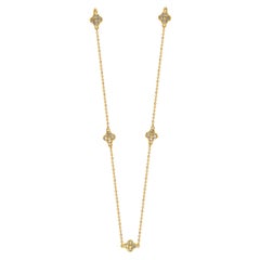 Suzy Levian 14K Yellow Gold White Diamond 5 Clover by the Yard Station Necklace