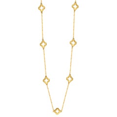 Suzy Levian 14K Yellow Gold White Diamond 7 Clover by the Yard Station Necklace