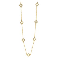 Suzy Levian 14K Yellow Gold White Diamond 7 Clover by the Yard Station Necklace