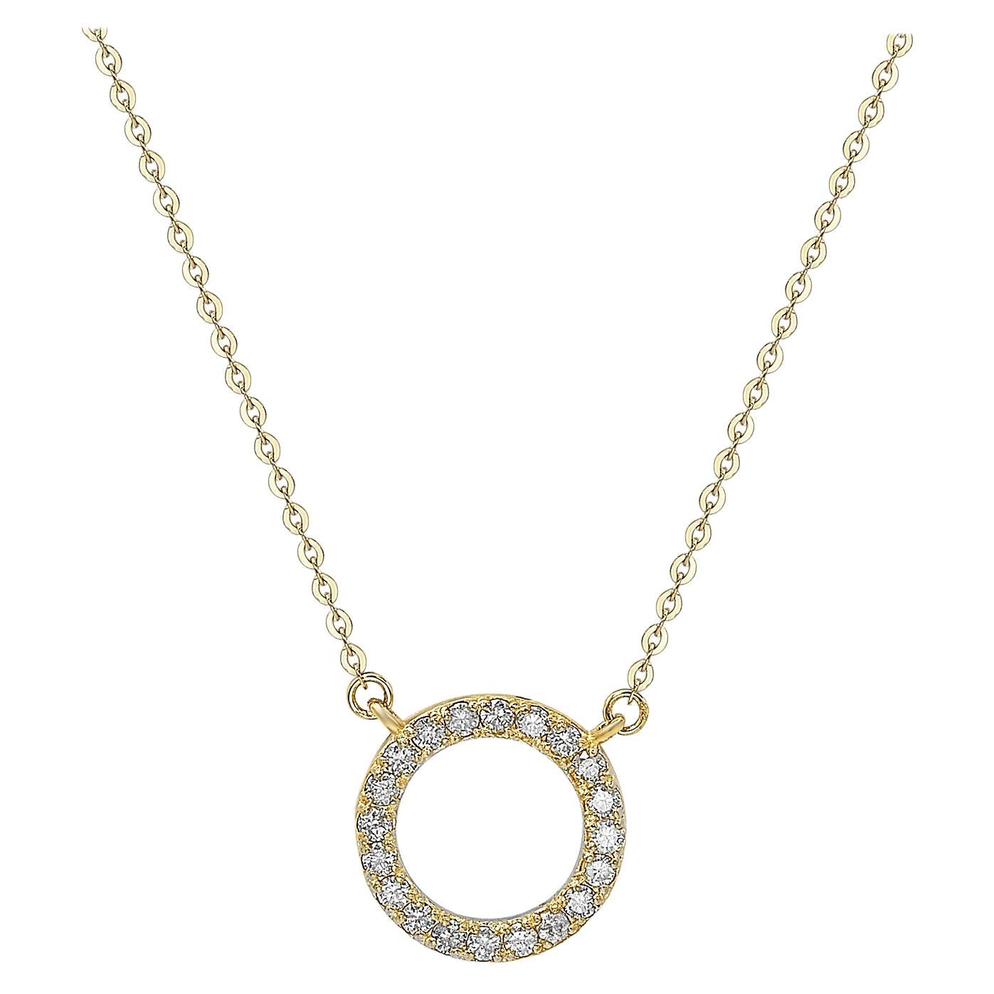 Suzy Levian 14k Yellow Gold White Diamond Circle Necklace For Sale