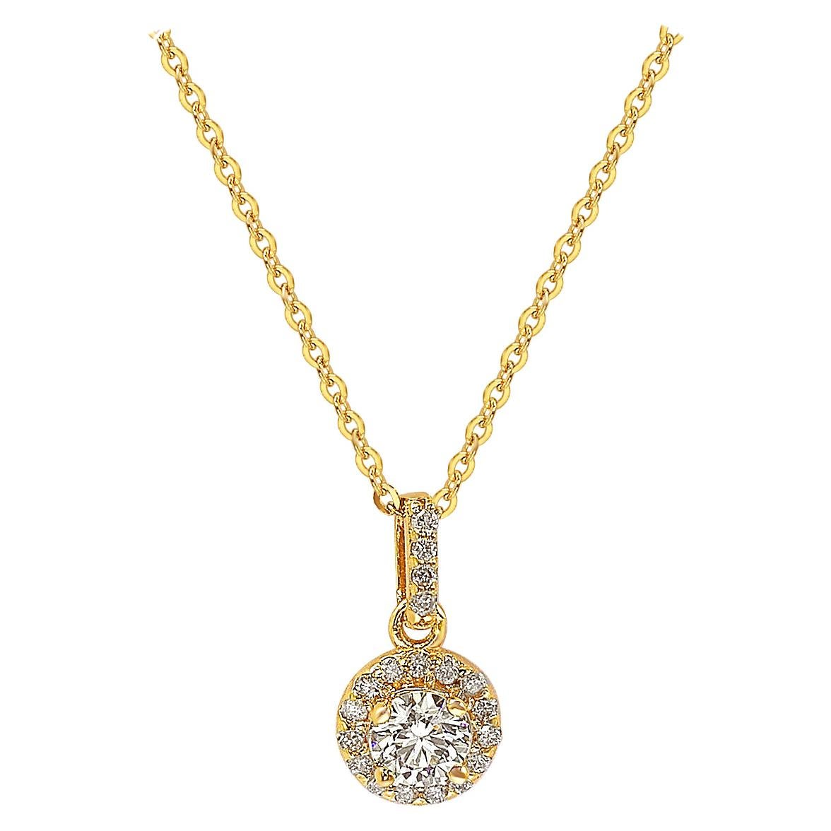 Suzy Levian 14k Yellow Gold White Diamond Halo Pendant For Sale