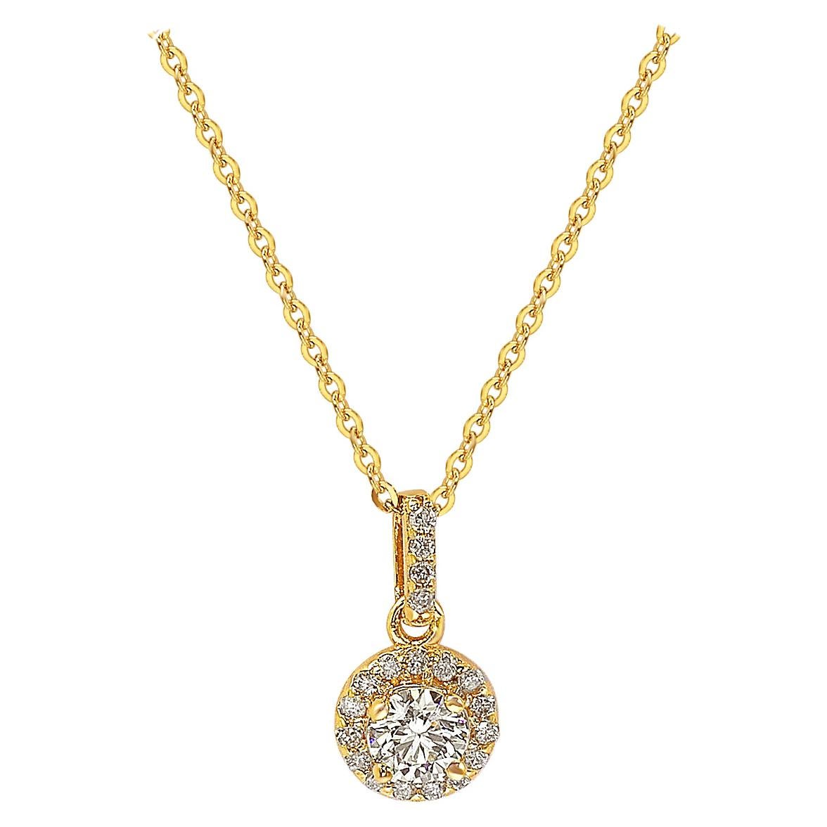 Suzy Levian Pendentif en or jaune 14 carats avec halo de diamants blancs en vente