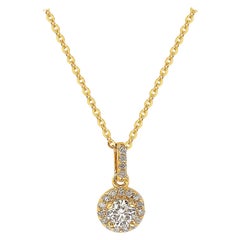 Suzy Levian 14k Yellow Gold White Diamond Halo Pendant