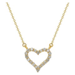 Suzy Levian Collier à chaîne en forme de cœur en or jaune 14 carats avec diamants blancs de 0,25 carat