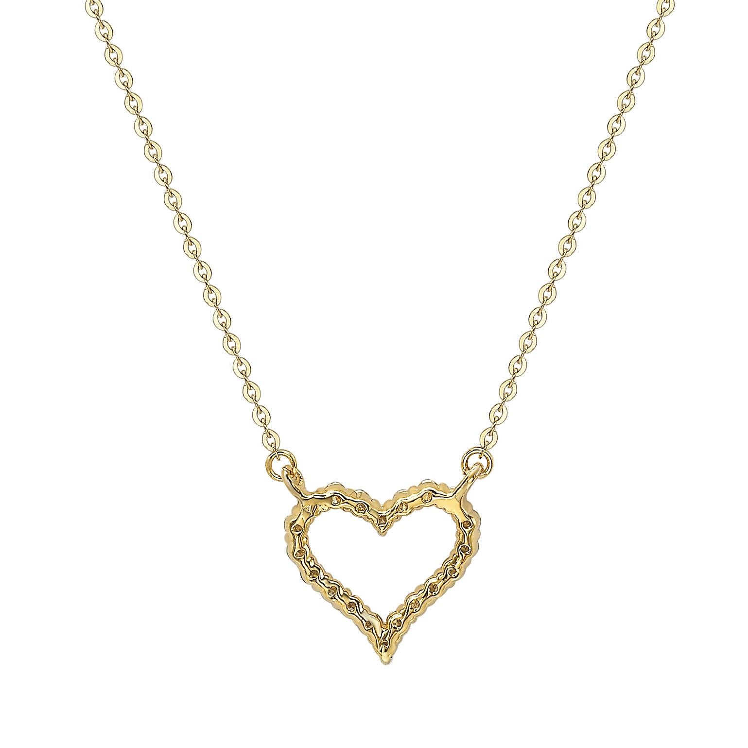 This breathtaking Suzy Levian heart necklace features natural diamonds, hand-set in 14-Karat yellow gold. It's the perfect gift to let someone special know you're thinking of them. Each heart necklace features a single row of pave natural white